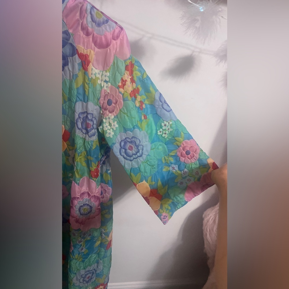 Stella Fagin Kimono Style Lounge Gown House Coat Robe Flower Mod 60s Vintage - Picture 5 of 6